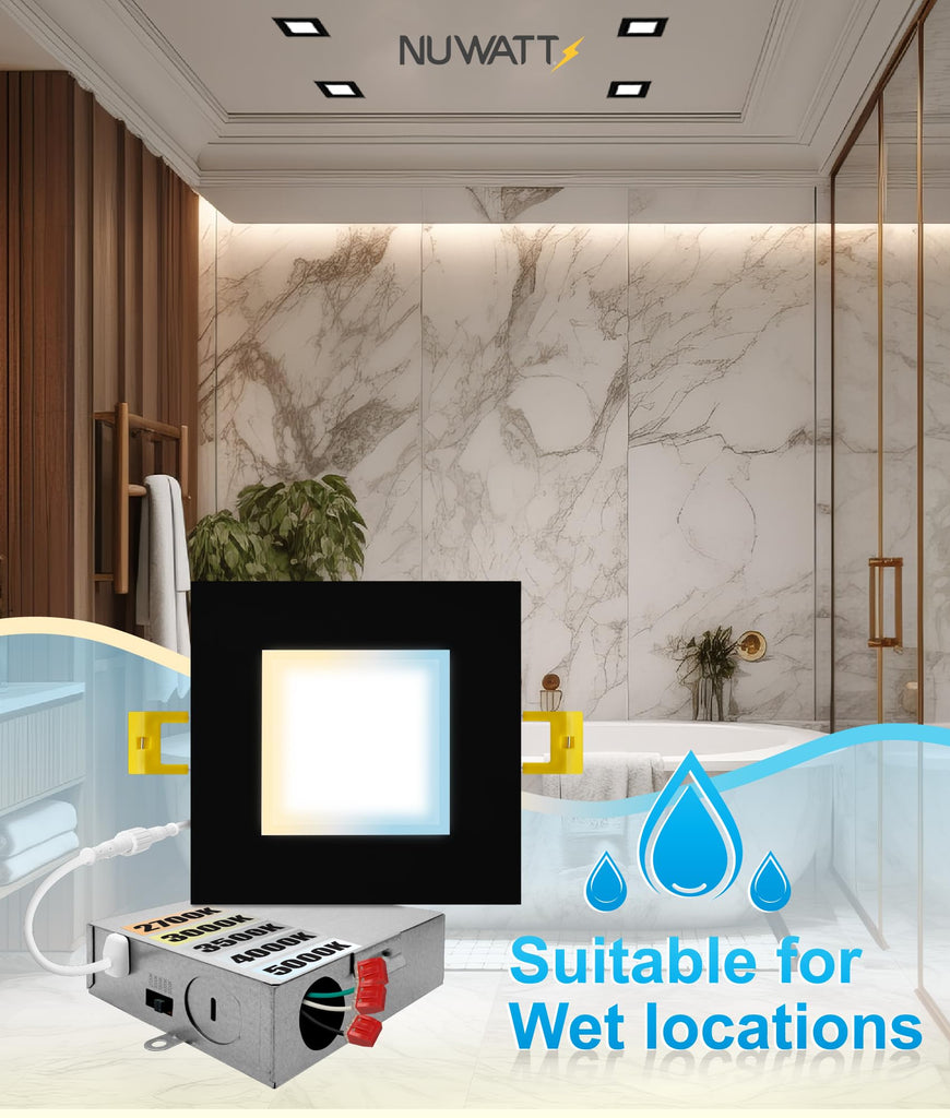 Black 4 Inch Square LED Recessed Lighting 2700K-5000K, ETL, 6 Pack