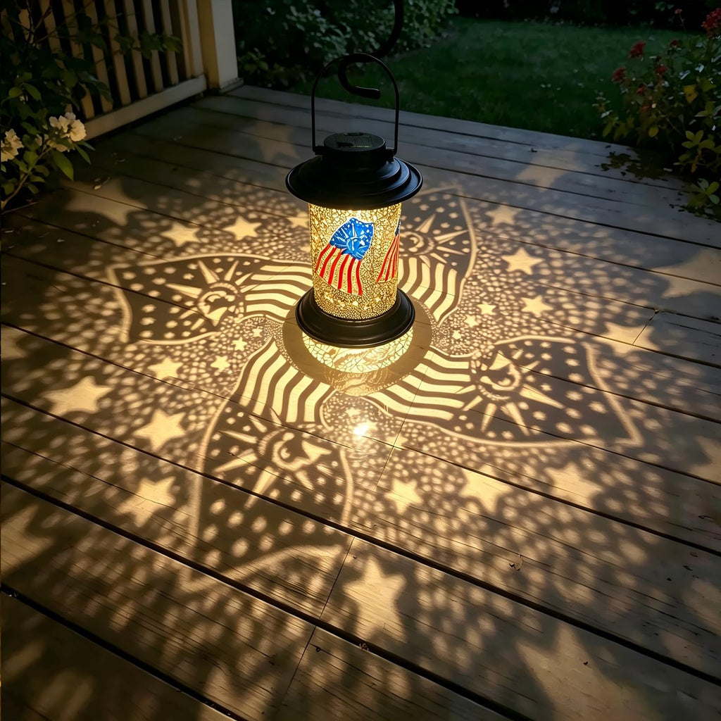 Patriotic Solar Lantern Outdoor American Flag Pattern with Shepherds Hook
