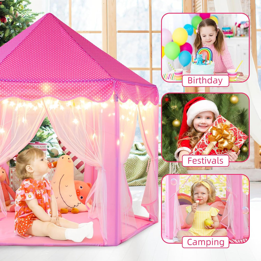 Princess Tent Girls Large Playhouse Kids Castle Play Tent with Star Lights Toy for Children Indoor and Outdoor Games