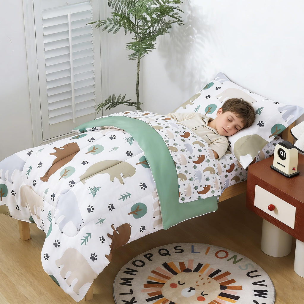 Toddler Bedding Set, Toddler Bed Comforter Sets for Girls, Toddler Bed Set, Forest Bear Printed