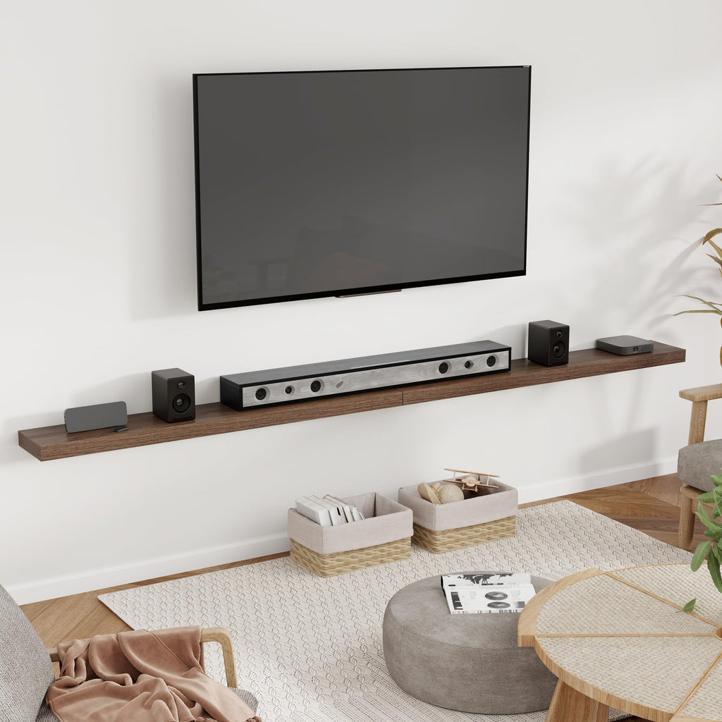 55 Inch Floating Shelves for Wall 8 Inch Deep Walnut Shelves Set of 2, Wall Mounted Rustic Wood Long Floating