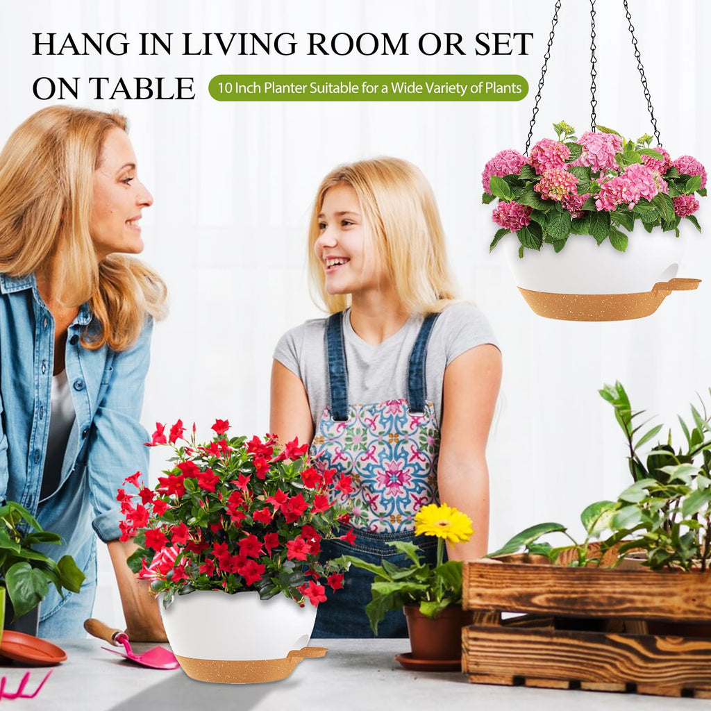10 Inch Hanging Baskets 2 PC with Chains, Self-Watering Hanging Planters for Indoor Outdoor Plants, Plastic Hanging
