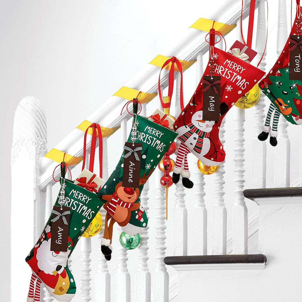 New 4 Pack Christmas Stockings with Name Tags,18" Large Personalized Deer Santa Non-Woven Xmas - Set of 4