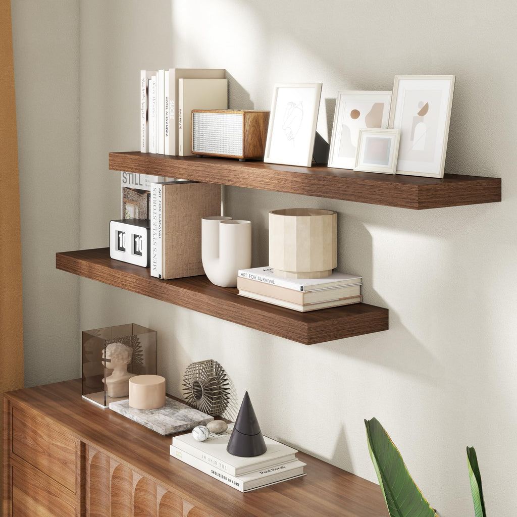 48 Inch Floating shelves for Wall, 8 Inch Deep, Invisible Brackets, Walnut