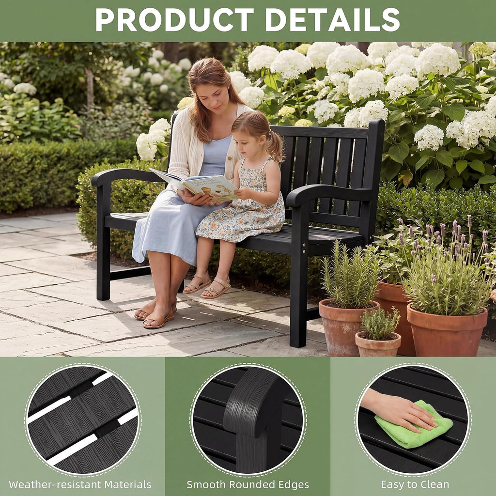 Outdoor Bench, 2-Person Outdoor Benches Weatherproof | 560 lbs Weight Capacity, Low Maintenance, Garden Bench , Park