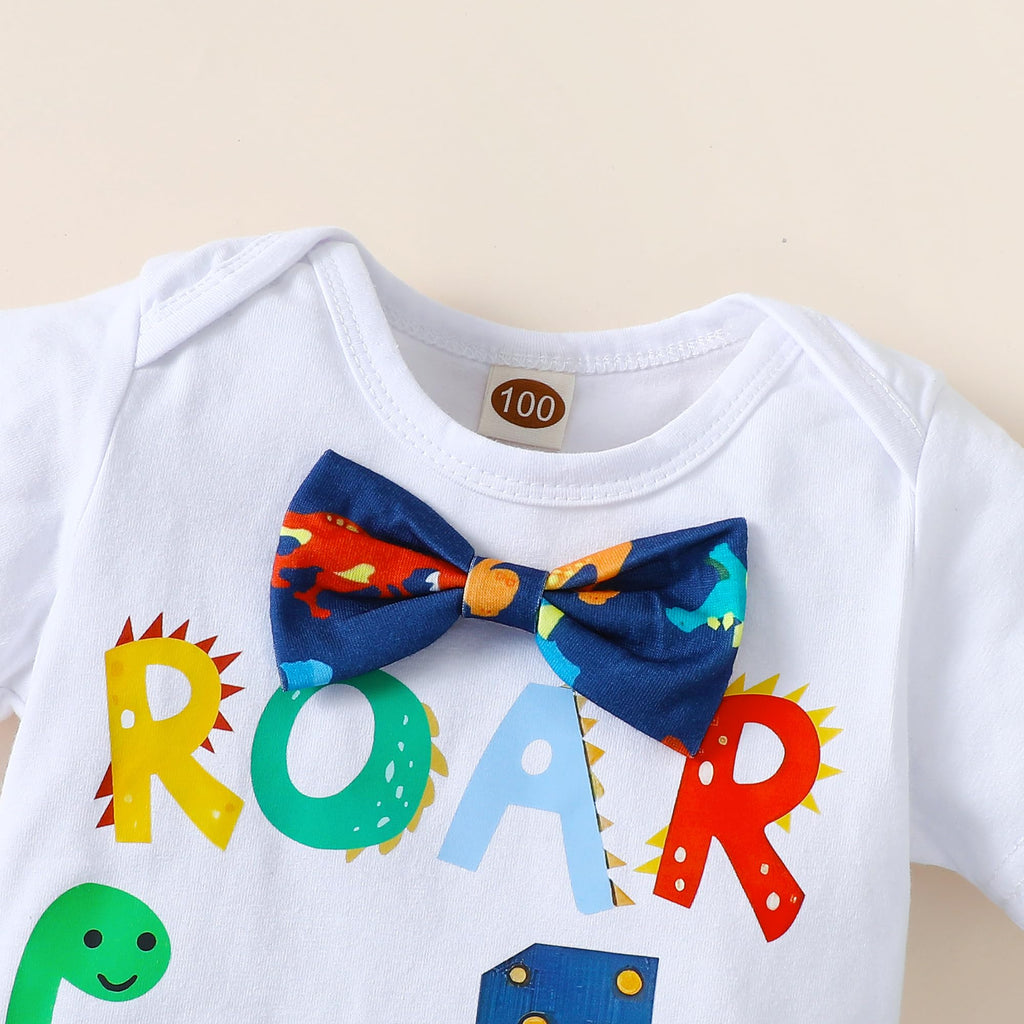 Baby Boy 1st Birthday Bow Tie Bodysuit Y Suspenders Pants Clothes set Funny Christmas Outfit