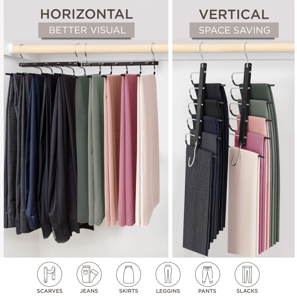 Pants Hangers Space Saving - 4 Pack European Beechwood Scarf and Jean Hangers - Closet Organizer and Space Saver Pant