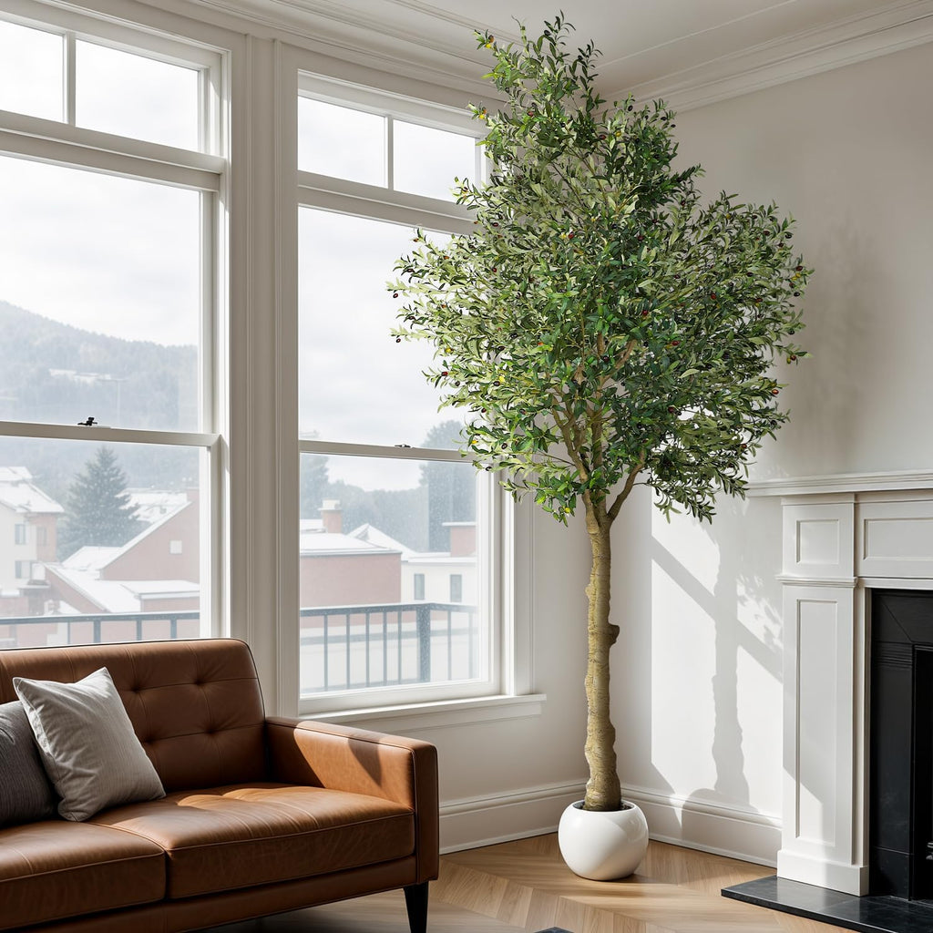 Olive Tree Indoor 10FT, Tall Faux Olive Tree with White Planter