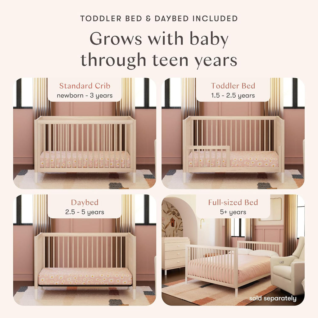 Gelato 4-in-1 Baby Crib, Washed Natural & White | GREENGUARD Gold Certified Convertible Crib - Converts to Toddler