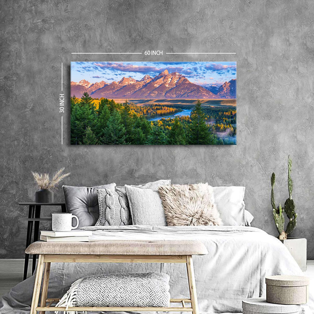 Grand Teton Mountain Wall Art Sunset Nature National Park Posters Oxbow Bend Snake River Landscape Wall Decor Wyoming