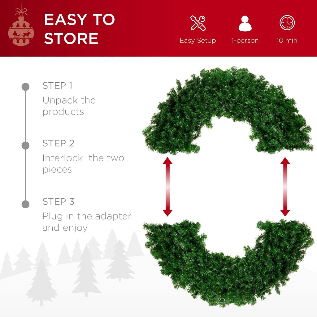 48in Large Artificial Pre-Lit Fir Christmas Wreath Holiday Accent Decoration w/ 200 LED Lights, 714 PVC Tips