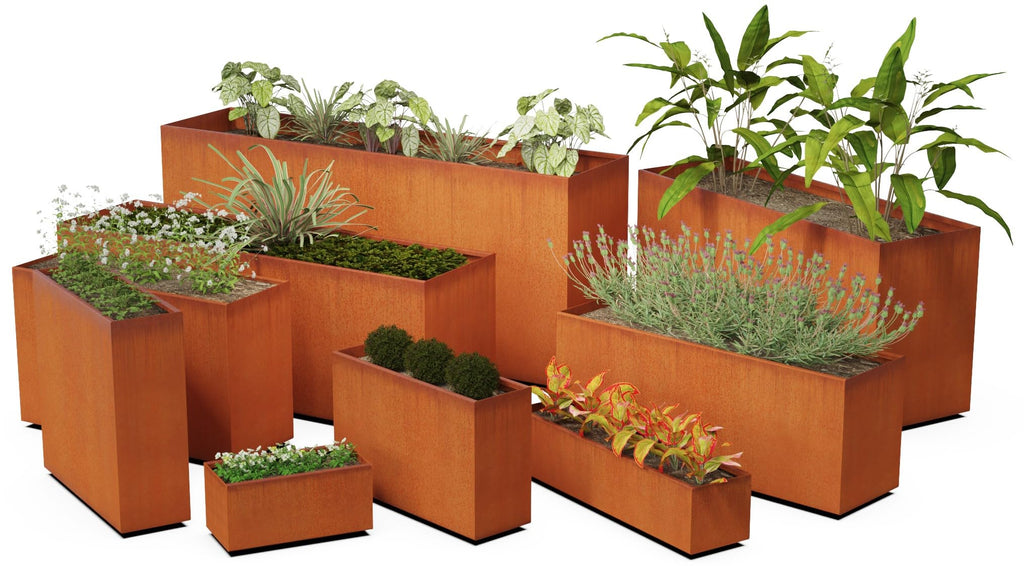 Large Rectangular Planters for Outdoor Plants - 48x18x24 Inch Corten Steel Planter | Extra Large Outdoor Planter Box