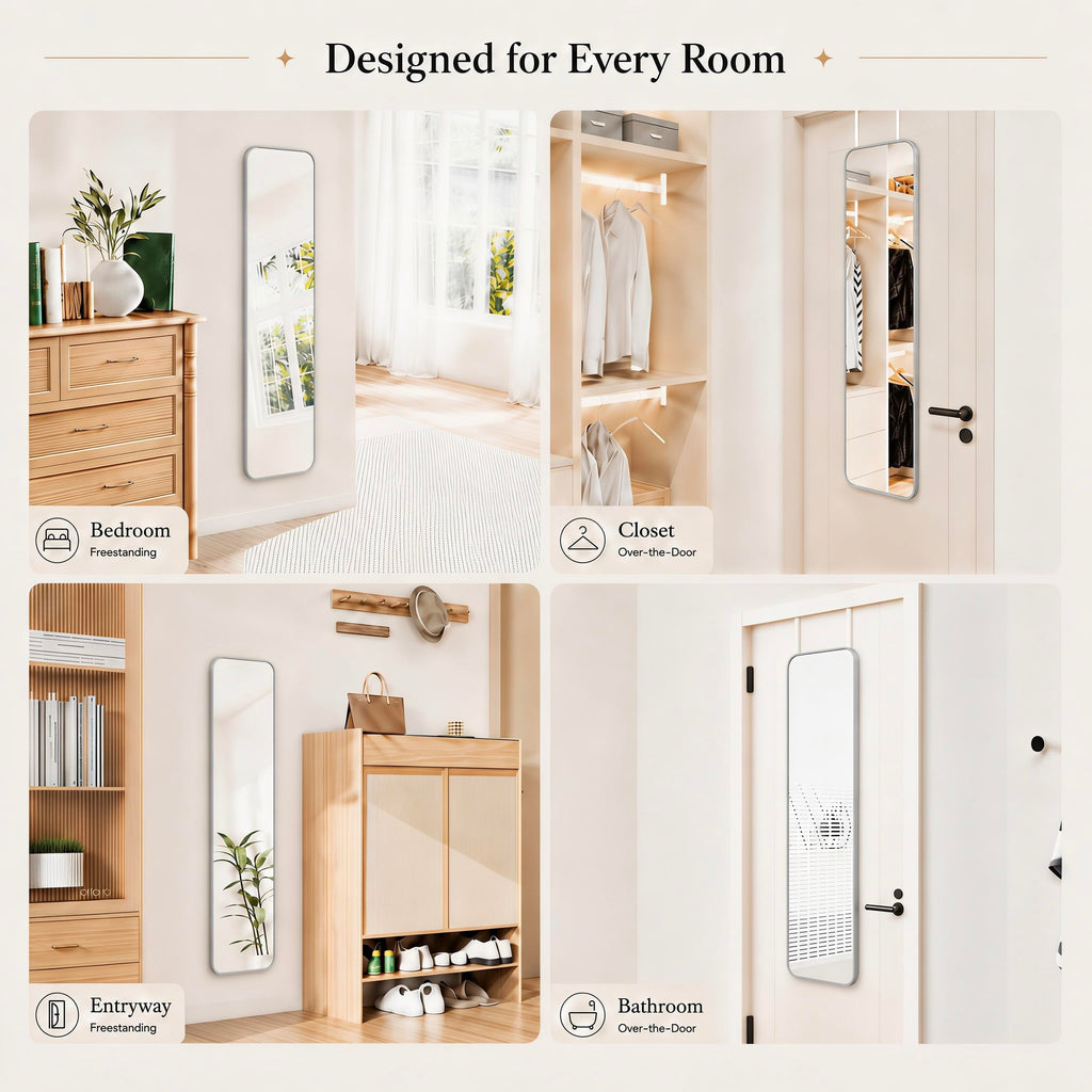 47x14" Full Length Mirror Over the Door Hang or Wall Mounted Silver