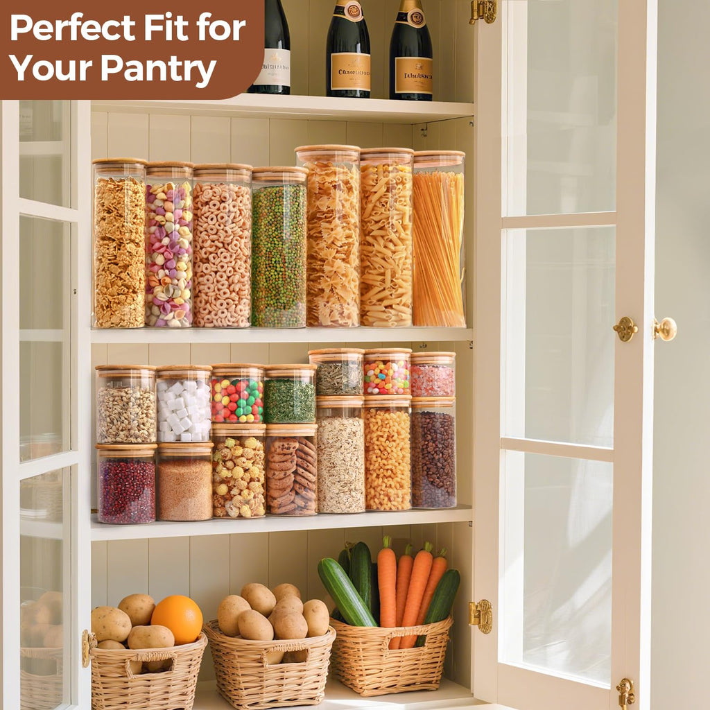 Glass Storage Jars 6 Pack, Pasta Containers, Pantry Organization