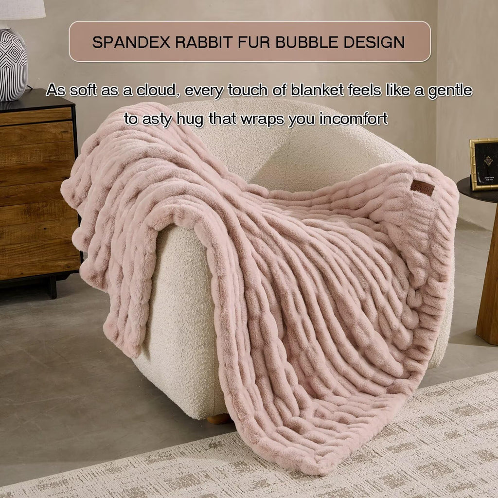 Double Side Faux Fur Throw Blanket, Cozy Soft Fuzzy Fluffy Faux Rabbit Fur Blanket for Couch, Bed, Sofa, Room