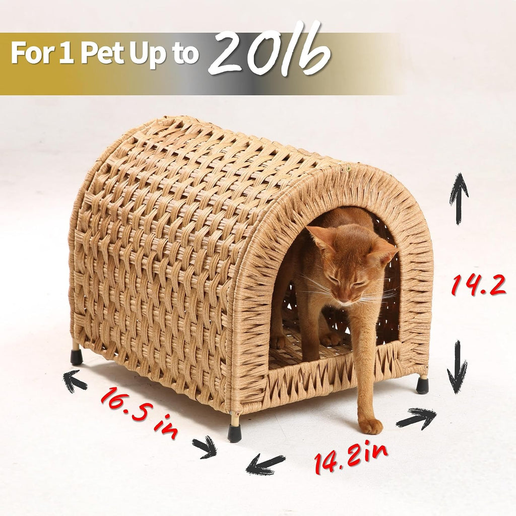 Handwoven Wicker Cat Bed for Cats up to 20 lb, 14.2" H × 14.2" W × 16.5" D