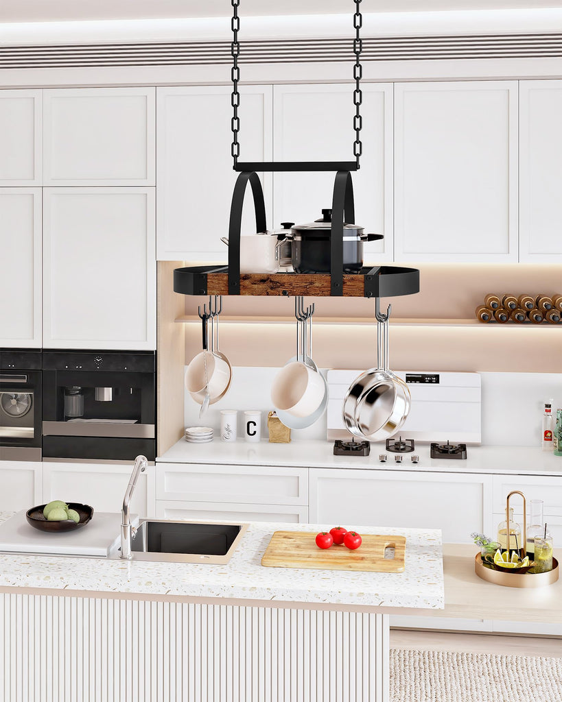 Hanging Pot Rack, Pot Hanger, Ceiling Mounted Pot Holder, Cookware Organizer with 9 S-Shaped Hooks, for Pot, Pan