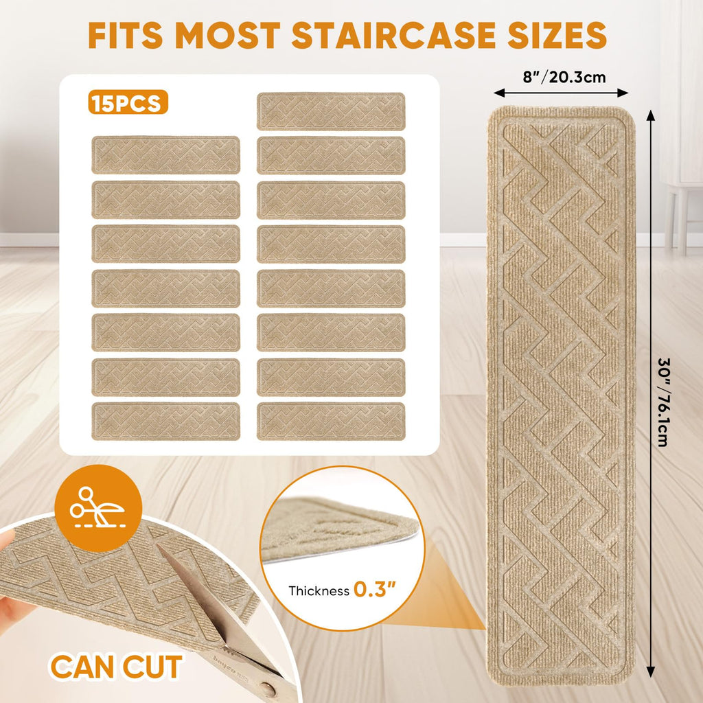 Runner, 15 Pack 8"×30" Carpet, Carpet for Stairs, Beige