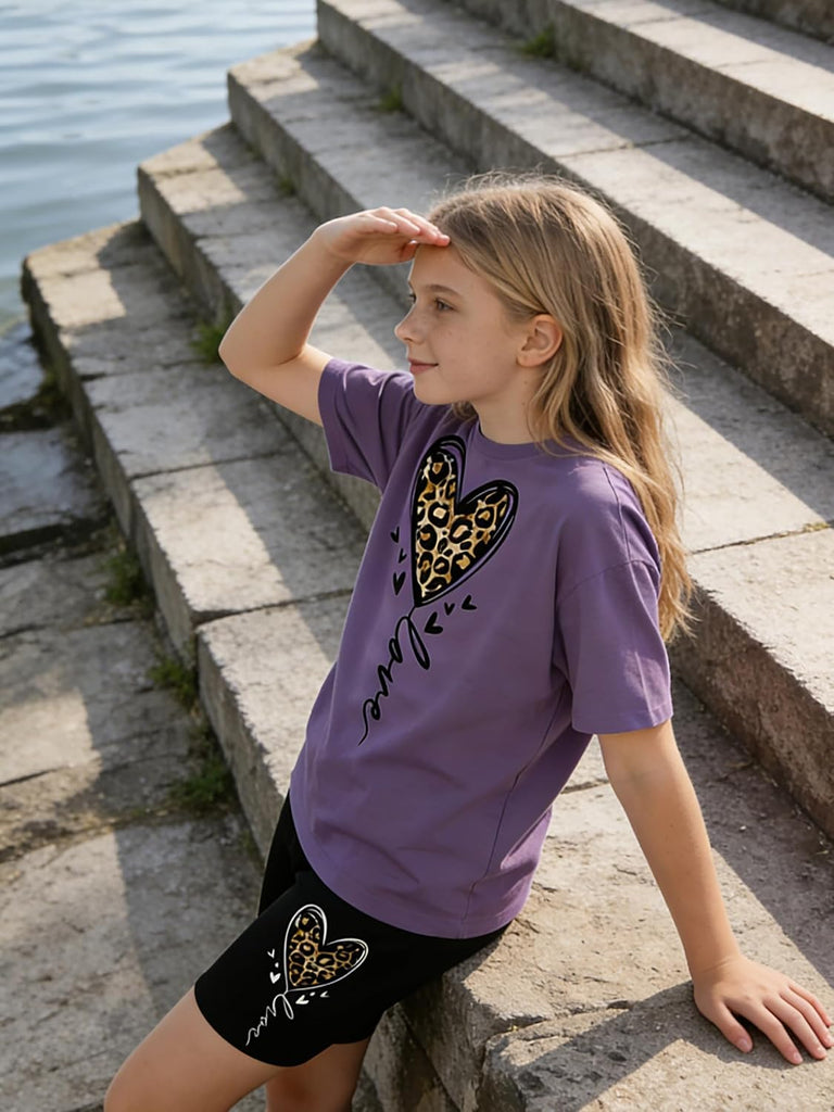 Little Girls Summer Clothes Set Teen Girls Piece Outfit Trendy Short Sleeve Top +Shorts Outfits