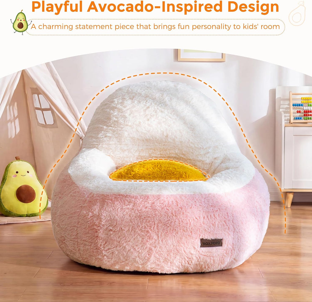 Bean Bag Chair for Kids, Avocado-Shaped Faux Fur Chair