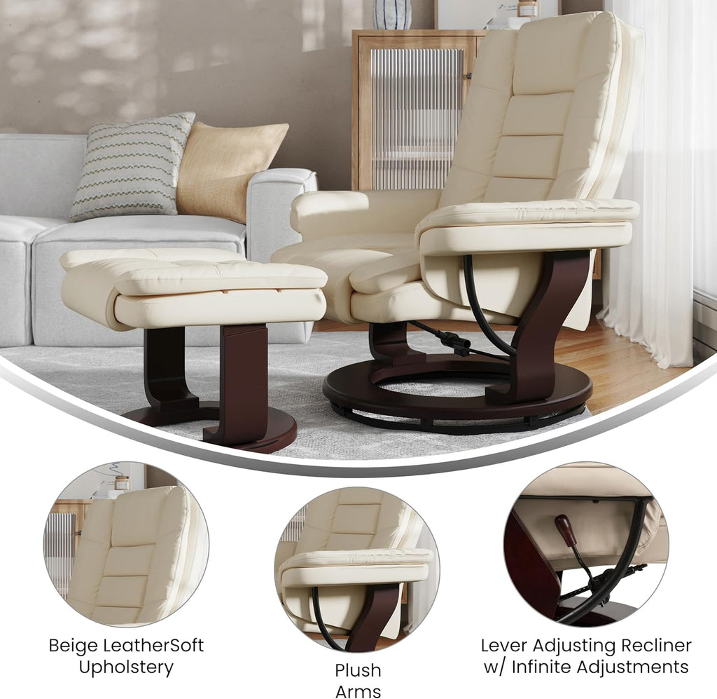 Modern Reclining Swivel Lounge Chair and Ottoman — Beige