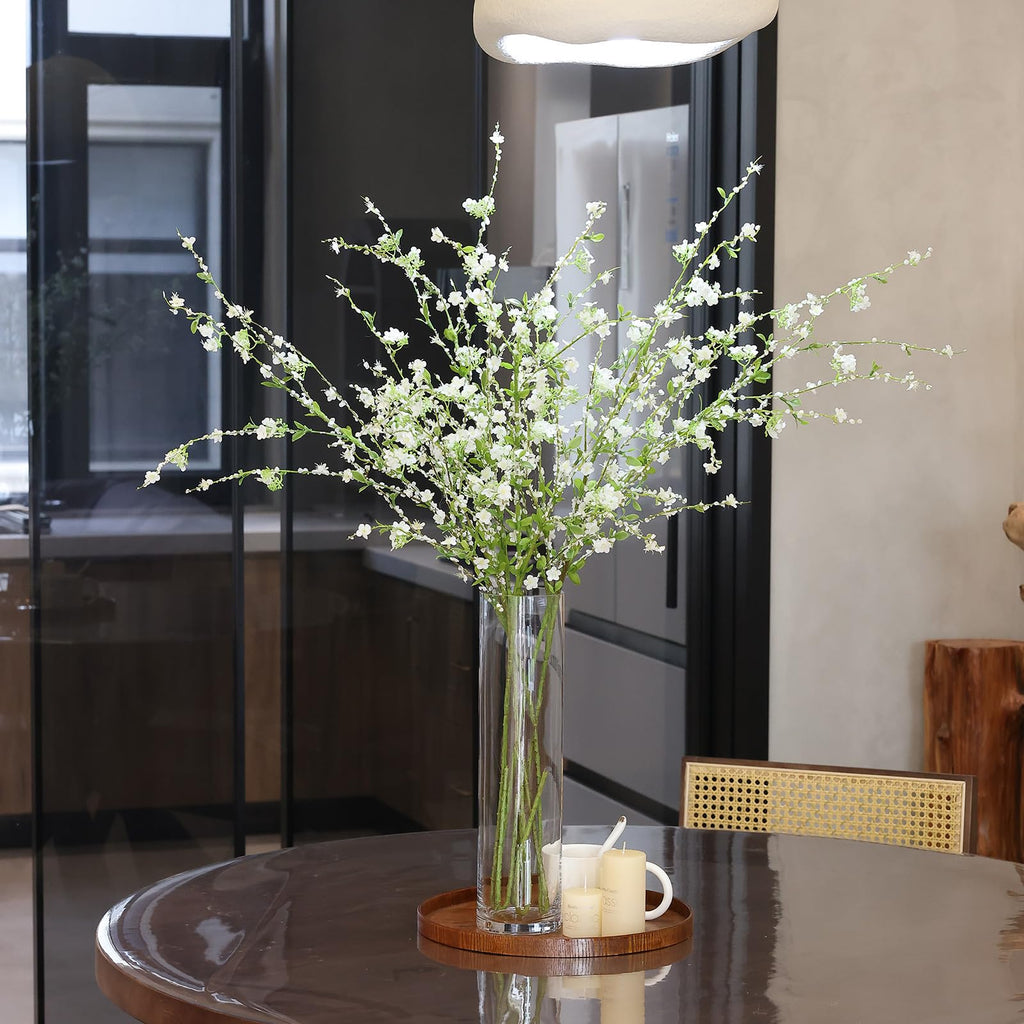 3Pcs 45" Artificial Cherry Blossom Branches White Fake Silk Cherry Blossoms Flowers with Long Stem for Wedding