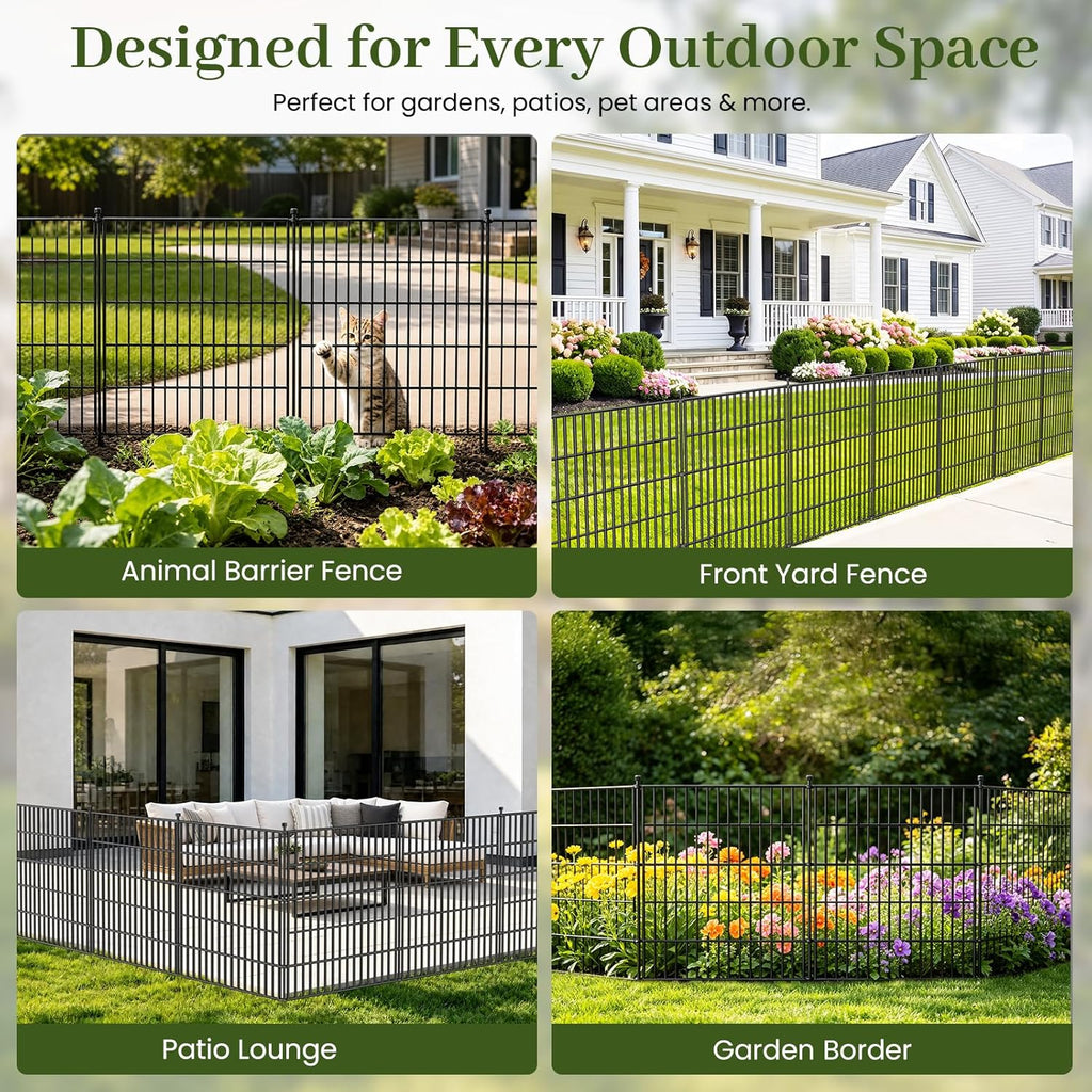 No-Dig Decorative Outdoor Garden Fence for Yard, Animal Barrier Fencing for Dog | Rustproof Metal Temporary Fence for