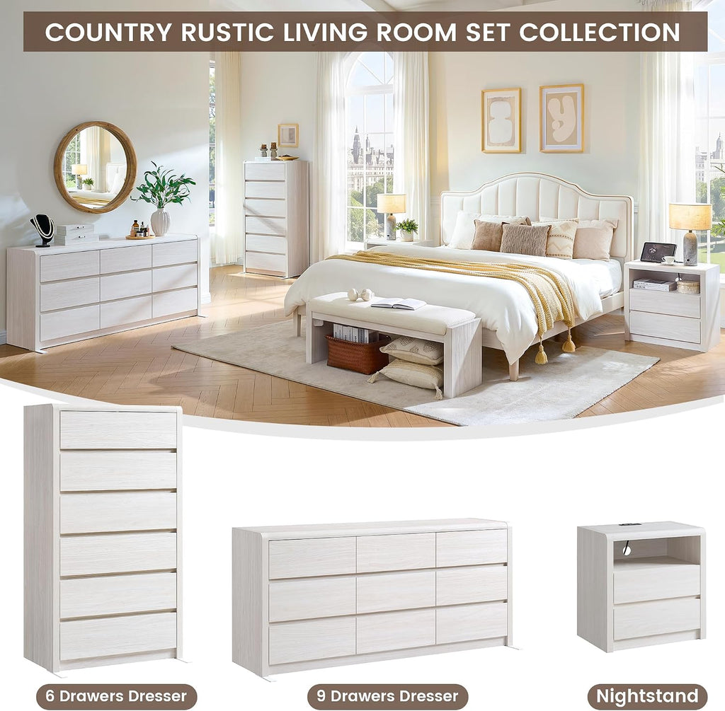 White Dresser , 55.6" Tall Dresser for Closet, Modern Dresser with 6 Drawers, Chest of Drawers Bedroom Furniture
