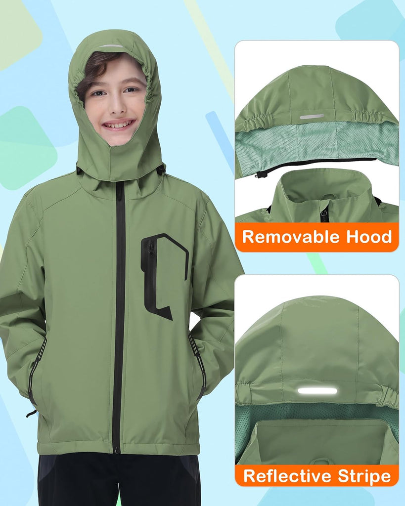 Kids Rain Jacket Boys Girls Lightweight Raincoats Kids Outdoor Windbreaker Jackets with Detachable Hood