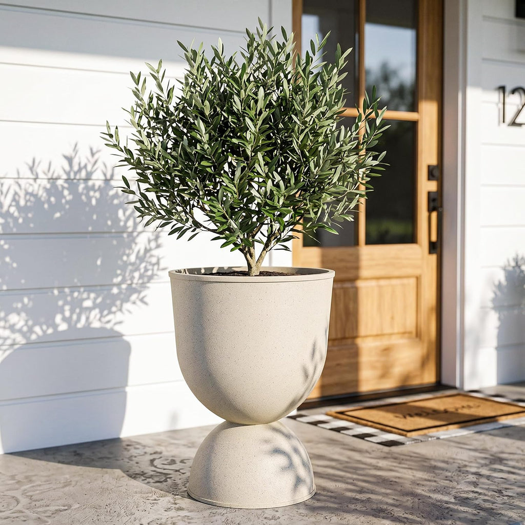 Planters Flower Pots, Large Plastic Urn Planters for Indoor Outdoor Plants, Beige Pedestal Planter Pots, 23 Inch Tall