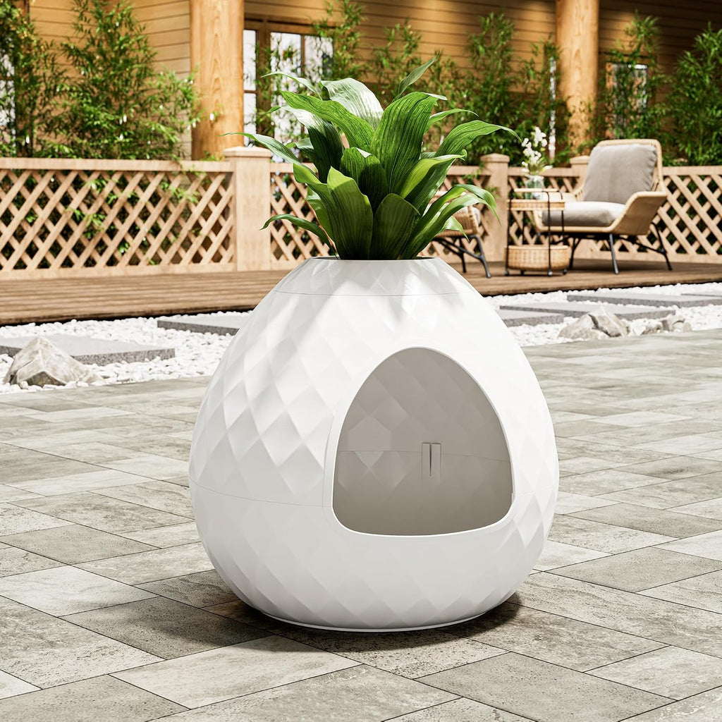 Hidden Enclosed Cat Litter Box with Lid Plant Tray, Dome Litter Box