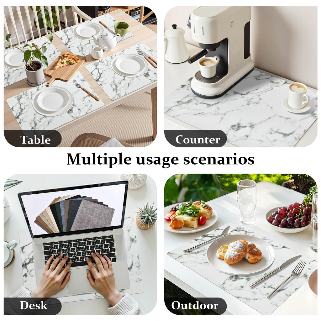 Faux Leather PU Placemats Set of 8 (Marble,11.8" x 17")