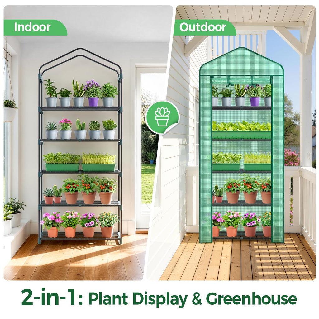 5 Tier Mini Greenhouse for Indoor Outdoor, Durable PE Cover, Seedling