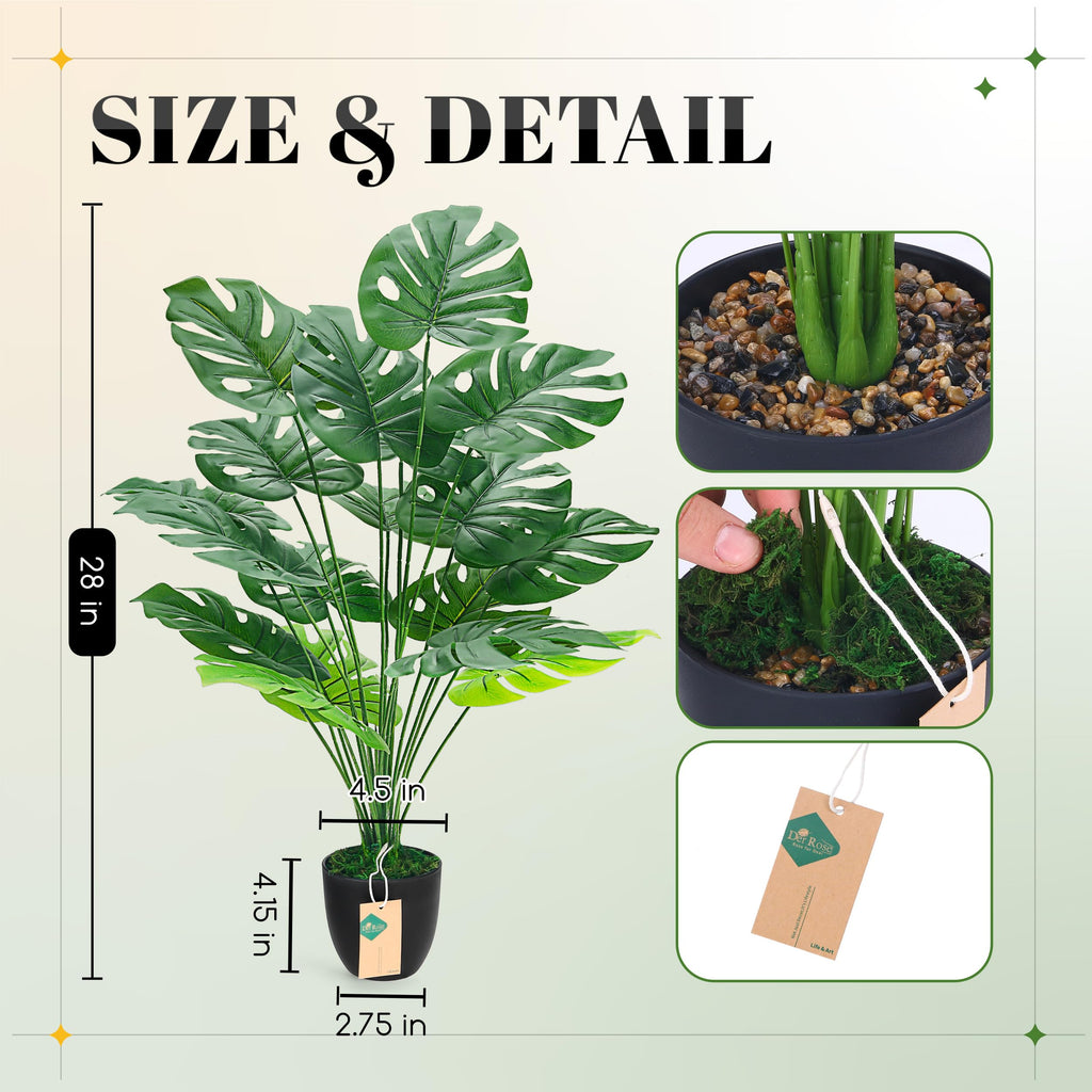 28" Fake Plants, Monstera Plant in Black Pot Decor