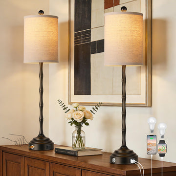 Tall Skinny Beside Lamps Set of 2, Modern Buffet Table Lamps