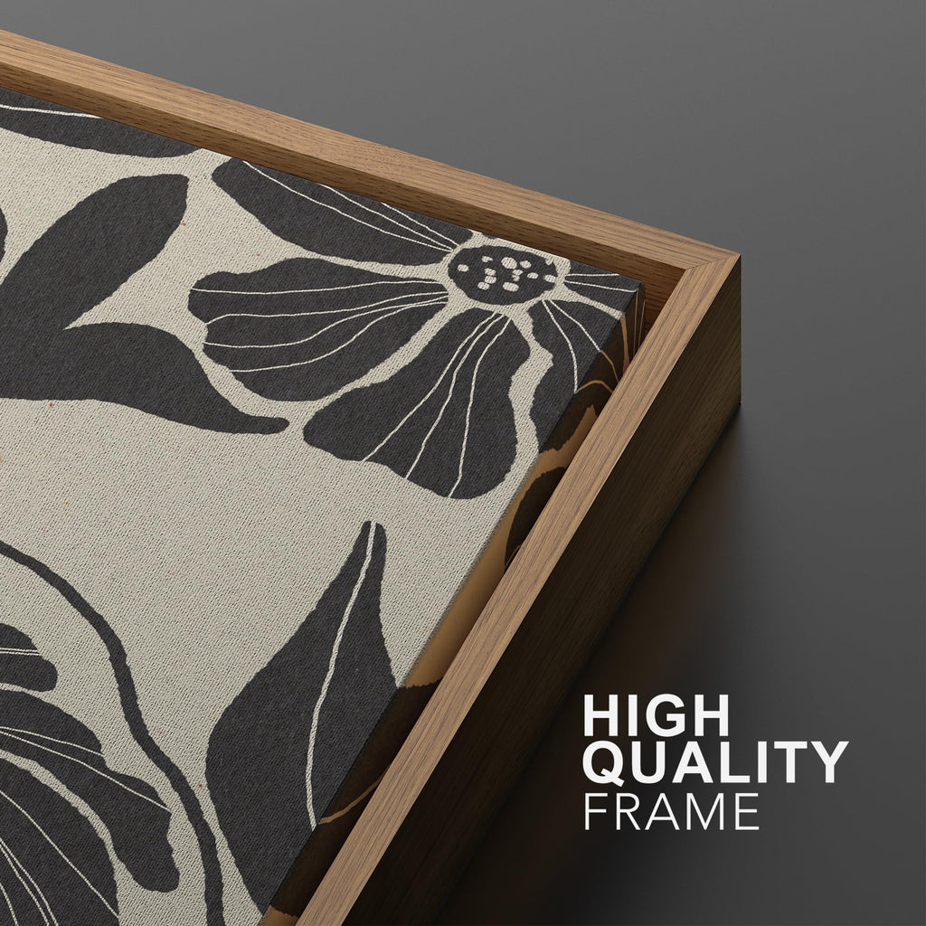 Framed Canvas Print Wall Art Monochrome Floral Botanical Black and White Illustrations Modern Art Decorative Bohemian