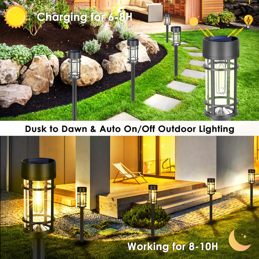 Solar Pathway Lights, 8 Pack LED Solar Lights Outdoor Waterproof, Glass Metal Garden Lighting for Yard Path Landscape