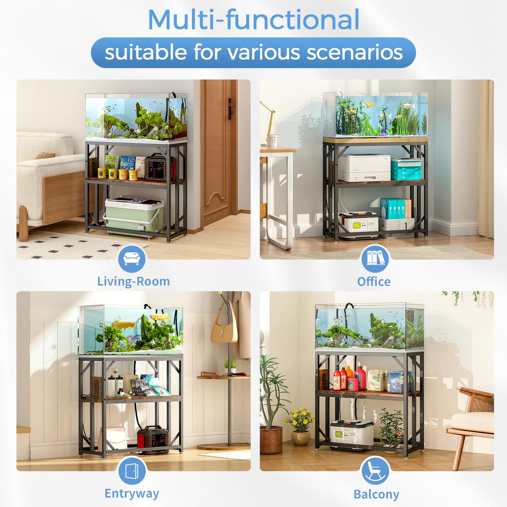 20-29-37 Gallon Fish Tank Stand with Power Outlet, Adjustable Aquarium Stand, Heavy Duty Terrarium Stand, Metal Frame