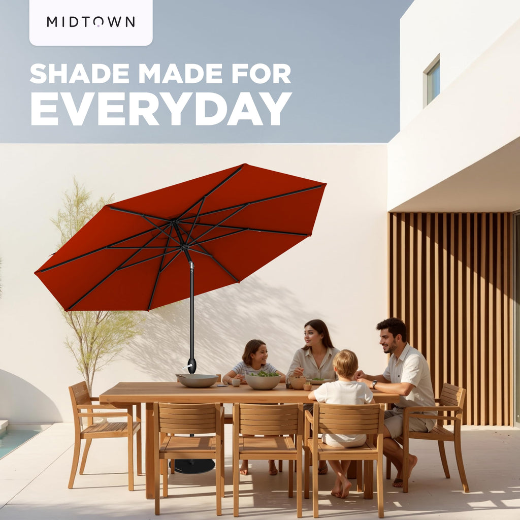 Lean - 10 Ft Patio Umbrella, Apple Red Canopy