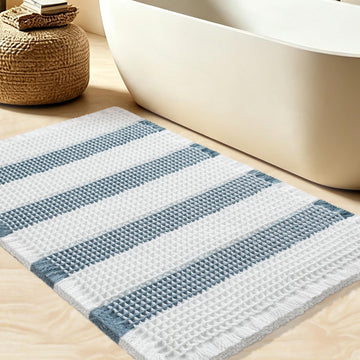 Upgrade Waffle Bath Mat, Boho Bathroom Rugs Absorbent Non Slip, Ultra Soft Bathroom Mat, Machine Washable Knit Bath