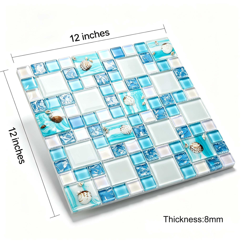 Coastal Glass Mosaic Tile, Blue Iridescent, 5 Sq Ft