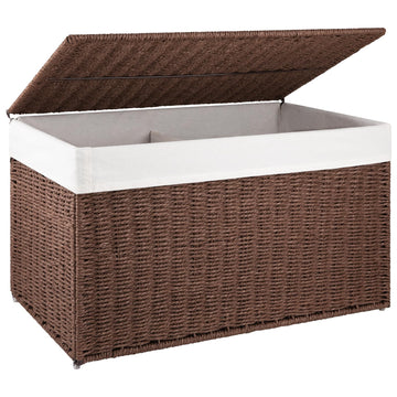 Storage Basket with Lid, 27.7 Gallon (105L) Blanket Basket with Removable Separated Liner Bag, Paper Rope Hamper with