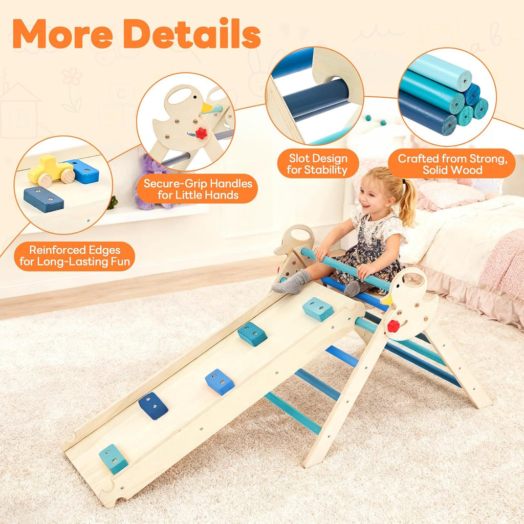 Triangle Set, Toddler Climbing Toys and Play Structure Indoor, in-1 Wooden Montessori Climbing Set with Arch, Ramp