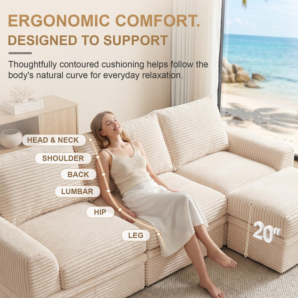 142" Upgraded Boneless Couch with Storage, Modular Sectional Couches, Oversized Deep Seat 6-Seat U Shaped Cloud Sofa