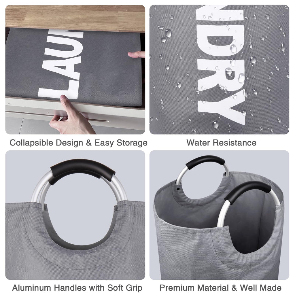 2-Pack Large Laundry Basket, Laundry Hamper Bag with Handles, 95L Dark Grey