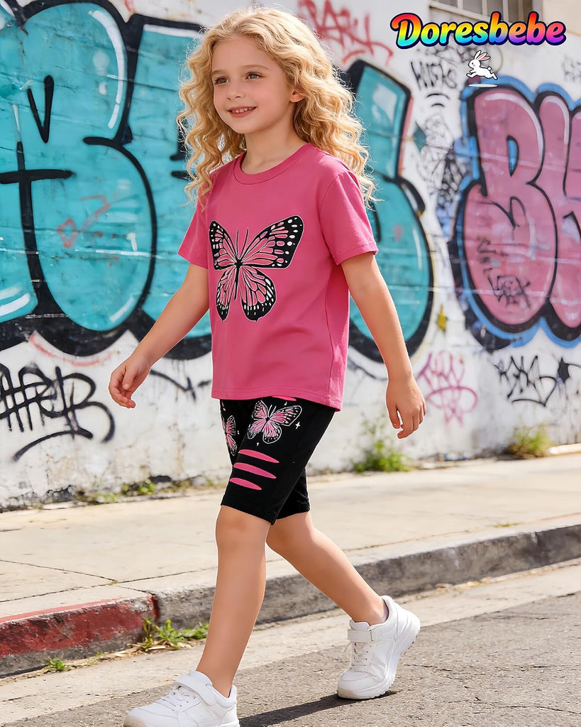 Kid Girls Clothes Summer Girls Outfits Pattern T-shirt Tops+Leggings Shorts Set 2 Piece Spring Clothes Set