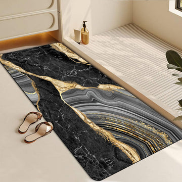 Bathroom Rug, Black Gold Marble Bath Rug, Home Decor Non-Slip Floor Mat, Mud Mat for Indoor and Outdoor, 17.5X42Inch
