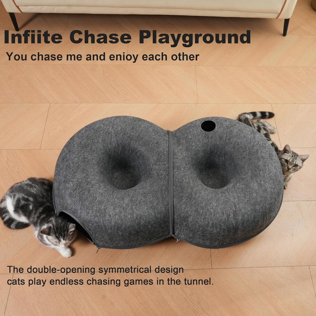 8-Shaped Large Cat Tunnel Bed for Indoor Cats, Infinite Circulation Peekaboo Cat Cave with 12 Toy Balls, Cat Donut
