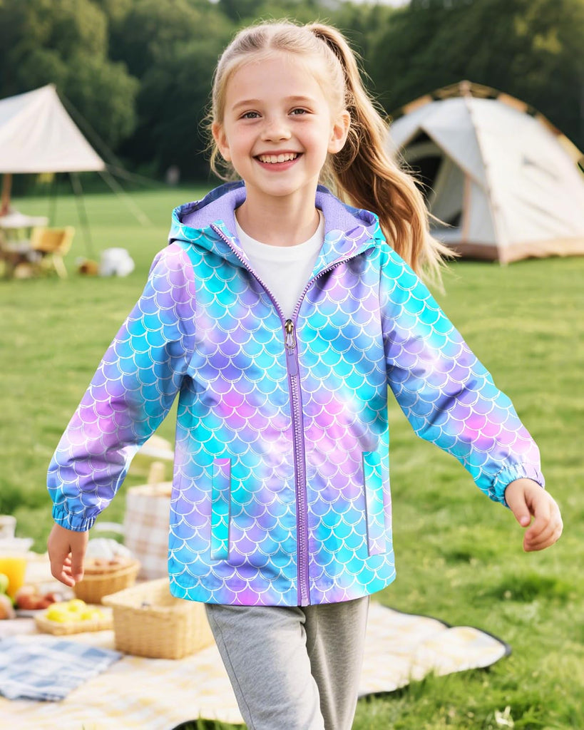 Girls Rain Jacket Waterproof Hooded Fleece Lined Raincoat Lightweight Windbreakers Kids Toddler Girls Spring Jacket