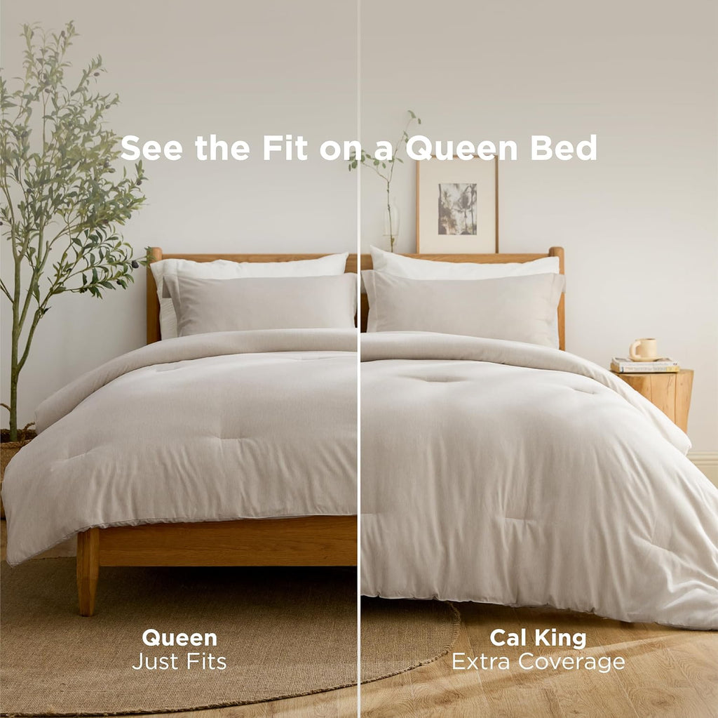 Queen Comforter Set - Beige Soft Bedding for All Seasons, Cationic Dyed Bed Set, 3 Pieces